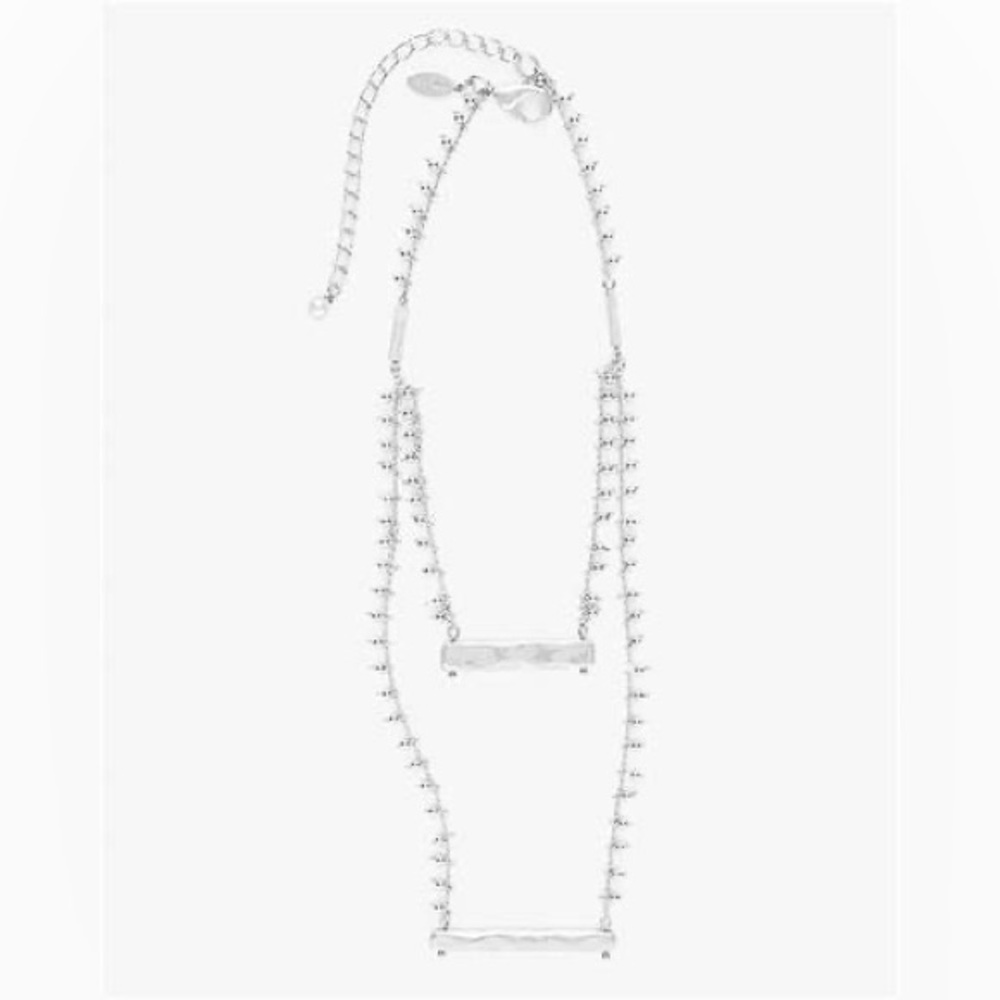 Chico’s Jenson 2 layer necklace with bars, all in bauble silver tones NWT